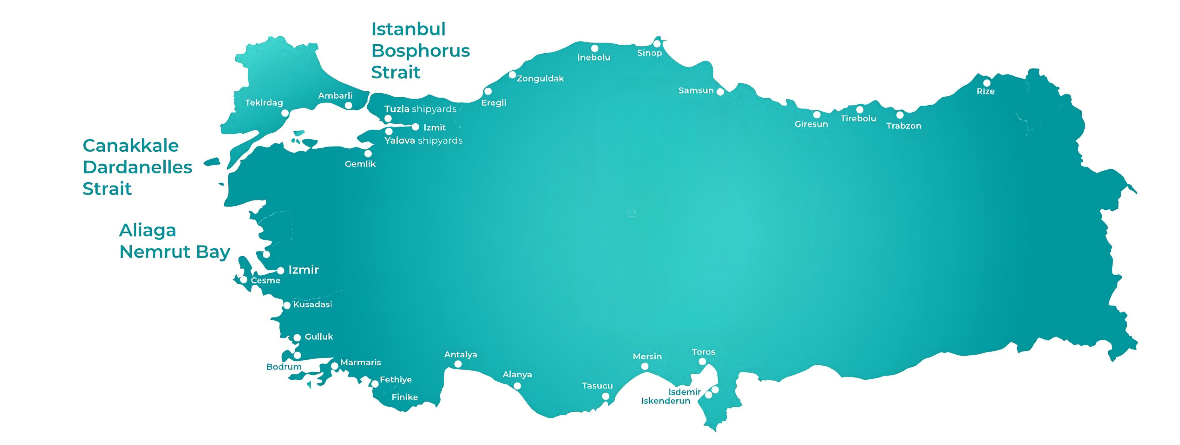 Service coverage map for Lotus Ship Supply at Turkish ports and straits